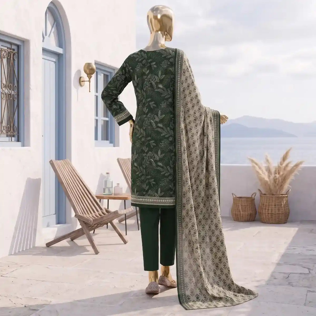 Safina Pop (Vol-02) by A One Textile - 3PC Unstitched Printed Lawn Suit (Dark Green)