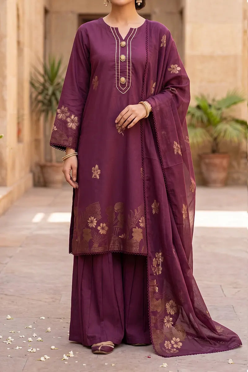 Zuni by KBC Fashion – Unstitched 3-Piece Lawn Suit (Deep Plum)