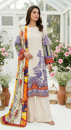 Keyseria By Jaffrani-3PC Unstitch Lawn Chapter-7 (Cream)