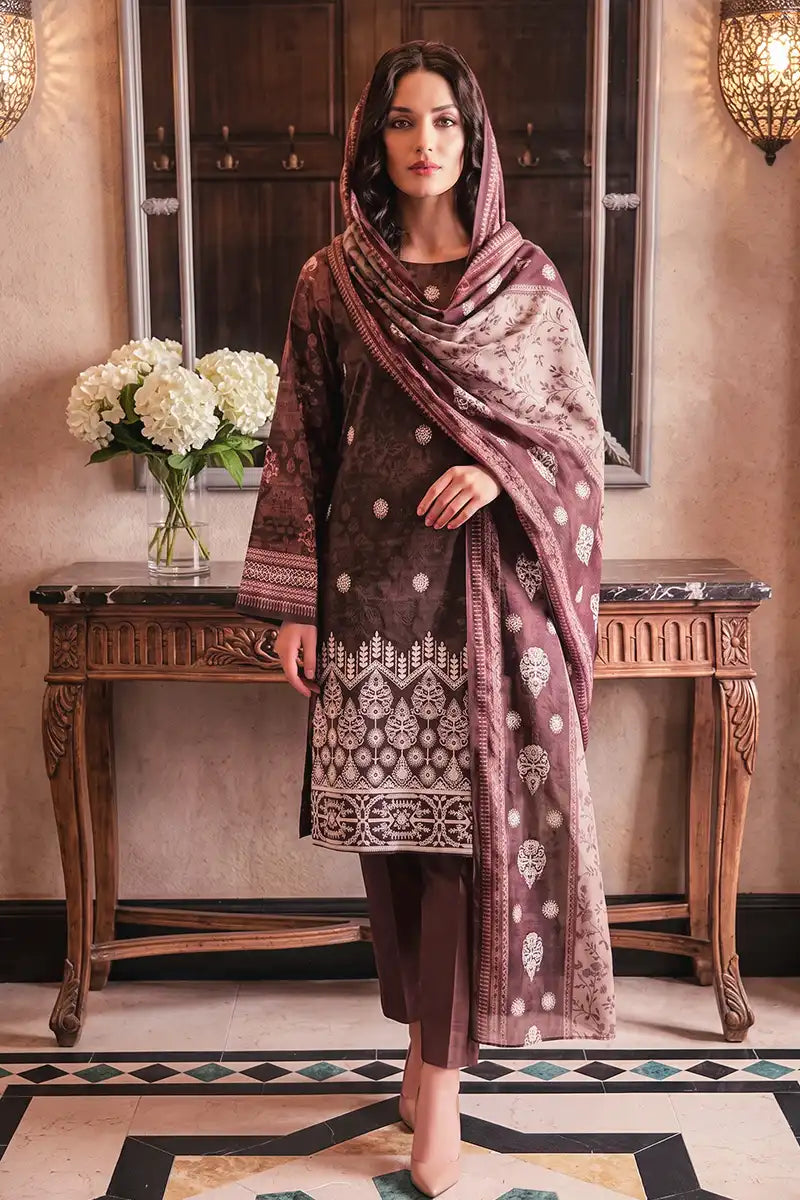 Rimal Vol 118 – Embroidered Unstitched 3-Piece Lawn Suit (Espresso)