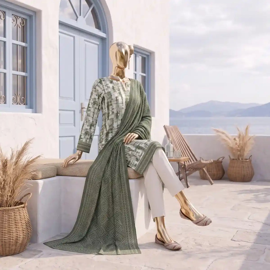 Safina Pop (Vol-02) by A One Textile - 3PC Unstitched Printed Lawn Suit (Olive Green )