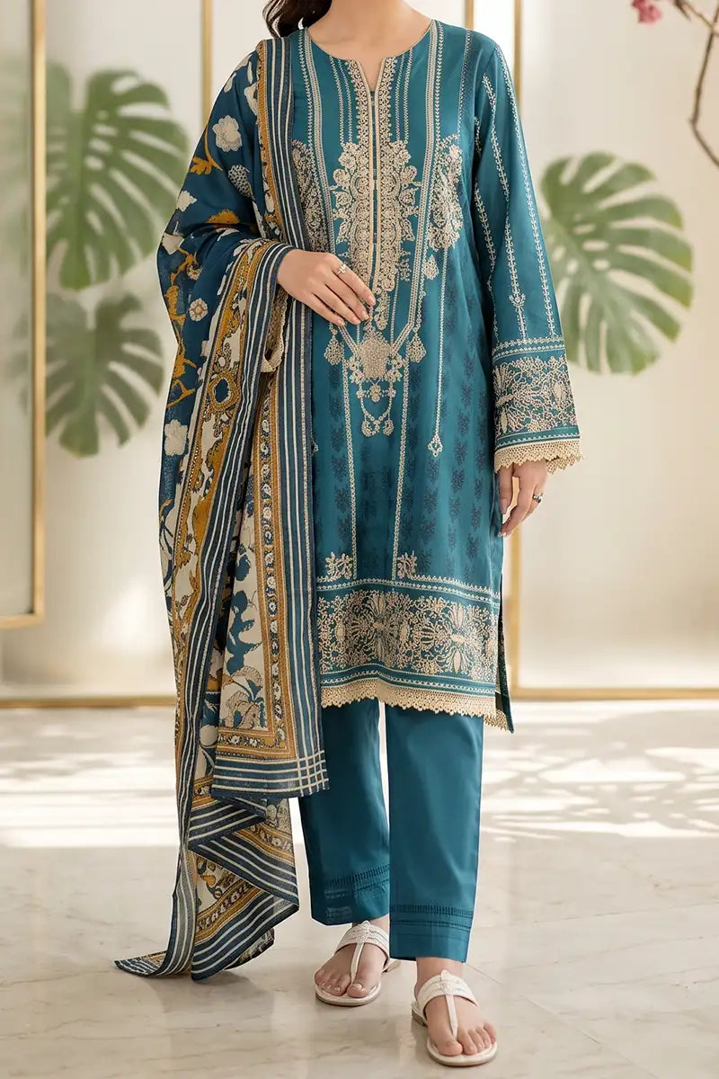 Aryana By KBC Fashion - 3PC Unstitched Printed Lawn Suit (Deep Teal)