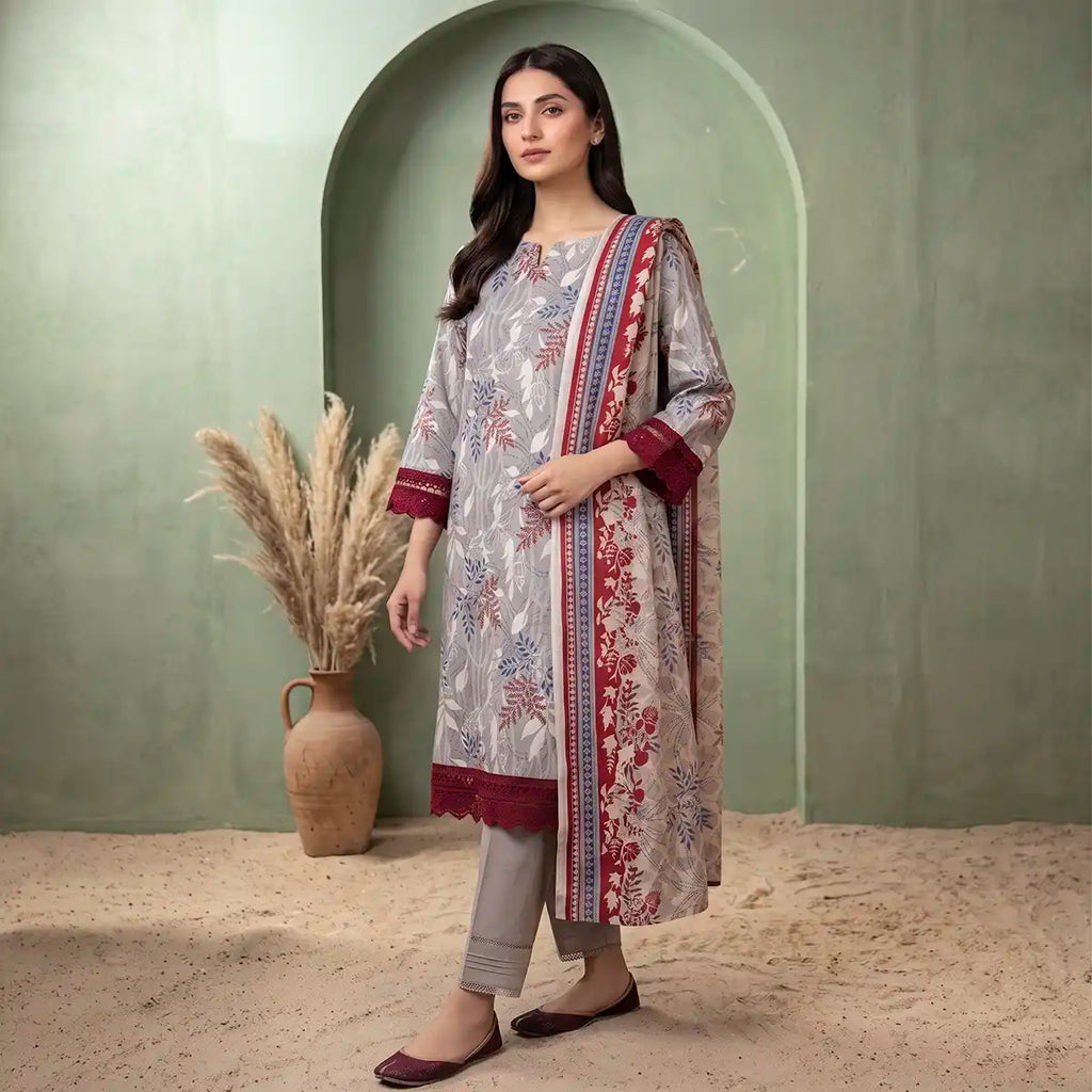 Keyseria by Jaffrani Textile Chapter-1 3PC Unstitched Printed Lawn Suit (Light Grey)