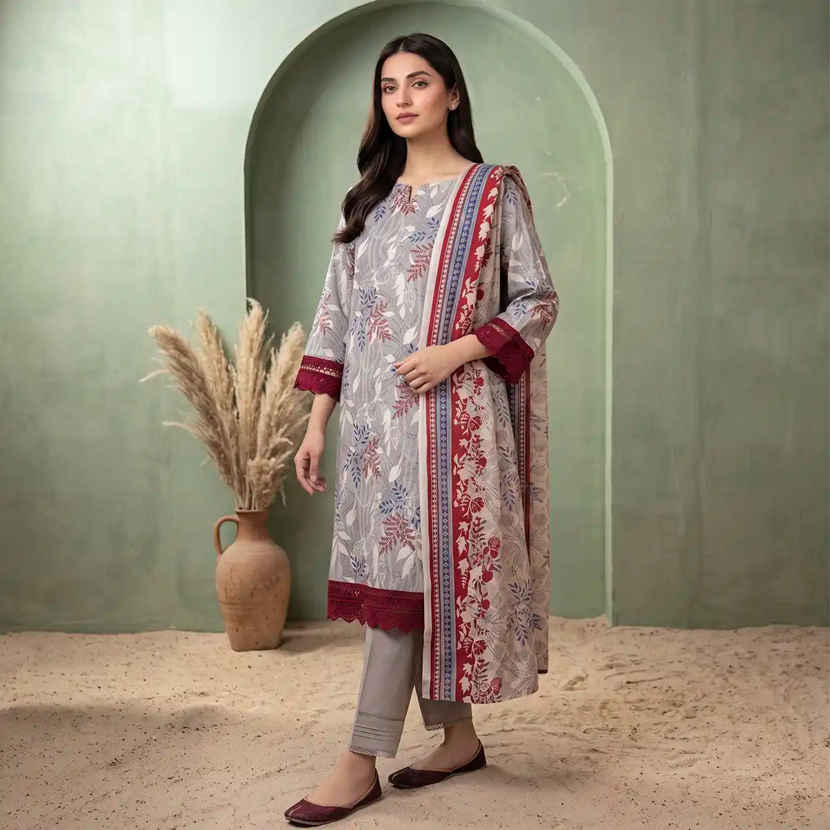 Keyseria by Jaffrani Textile Chapter-1 3PC Unstitched Printed Lawn Suit (Light Grey)