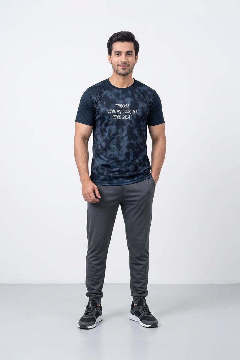 Fashion - Men’s Dry Fit Quote Print Crew Neck T-Shirt (Navy Camo)