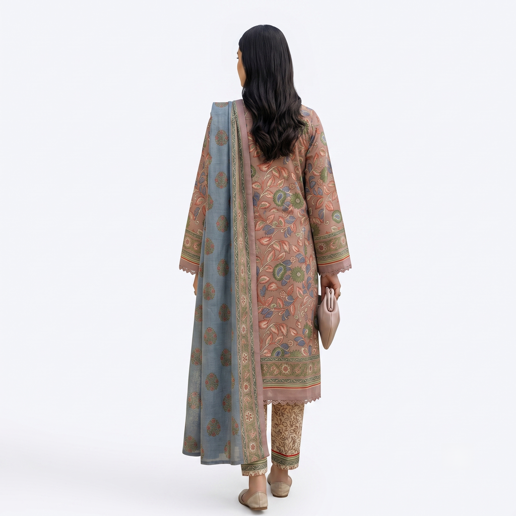 Keyseria by Jaffrani Textile Chapter-8 3PC Unstitched Printed Lawn Suit (mauve)