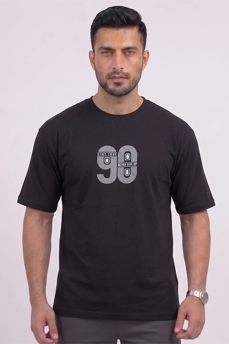 Never Give Up 90 - Men's Casual Crew Neck T-Shirt (Black)