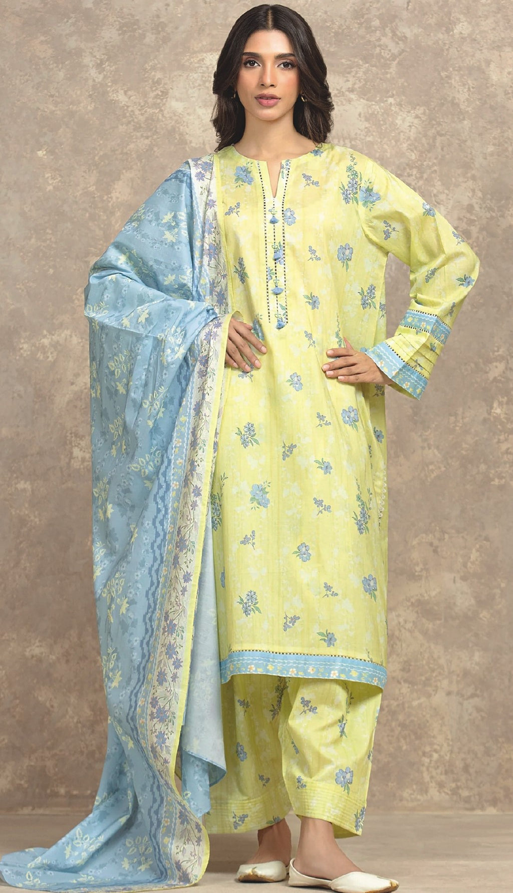 Edenrobe By Allure Unstitched Printed Lawn (vanila yellow)