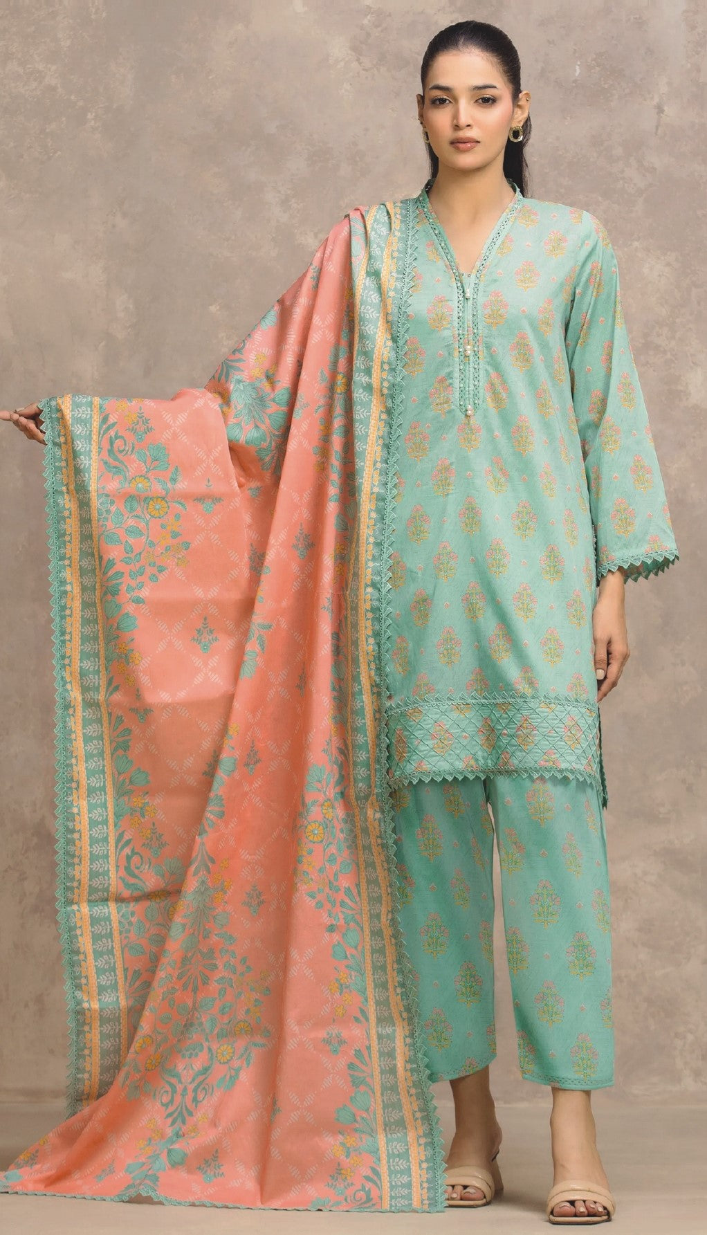 Edenrobe By Allure Unstitched Printed Lawn (C Green)