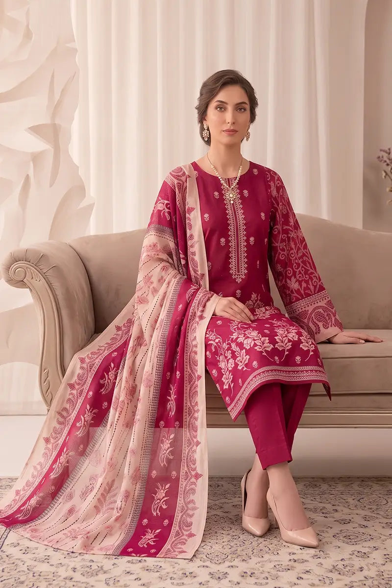Rimal Vol 87 Embroidery Unstitched 3-Piece Lawn Suit (Berry Pink)