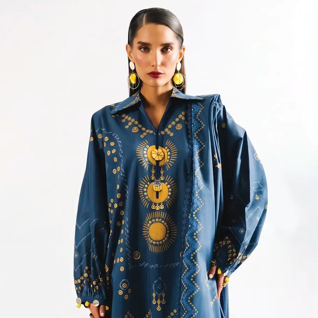 Agha Noor 3-Piece Unstitched Printed Premier Cambric Suit – Blue