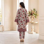 Sapphire 2-Piece Stitched Khaddar Suit (White & Red)
