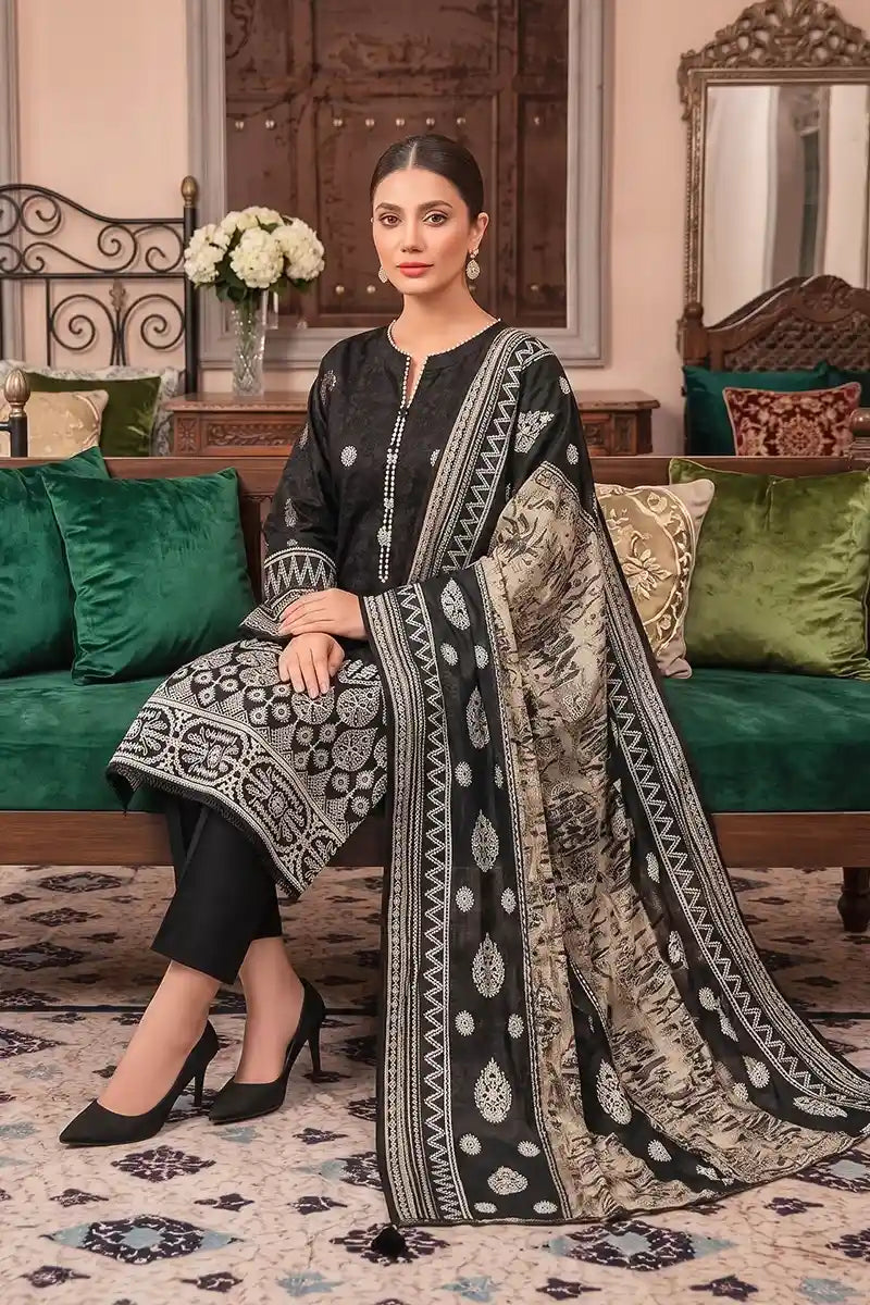 Rimal Vol 118 – Embroidered Unstitched 3-Piece Lawn Suit (Black)