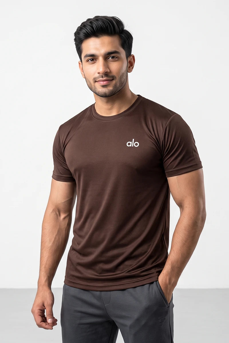 Fashion - Alo Men’s Dry Fit Crew Neck T-Shirt (Brown)