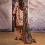 Aarzoo By KBC Fashion – 3 Piece Unstitched Embroidered Lawn Suit  – Beige