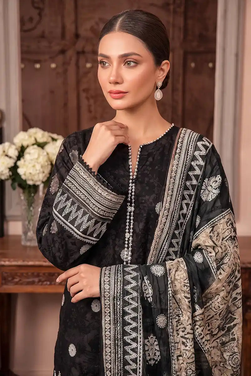 Rimal Vol 118 – Embroidered Unstitched 3-Piece Lawn Suit (Black)