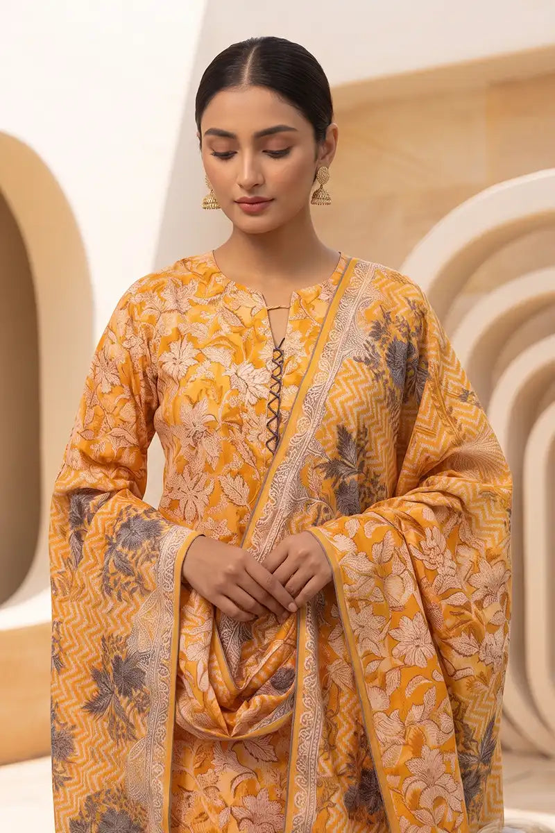 Beechtree - 2piece Stitched suit (Shirt & Dupatta) (Warm Gold)