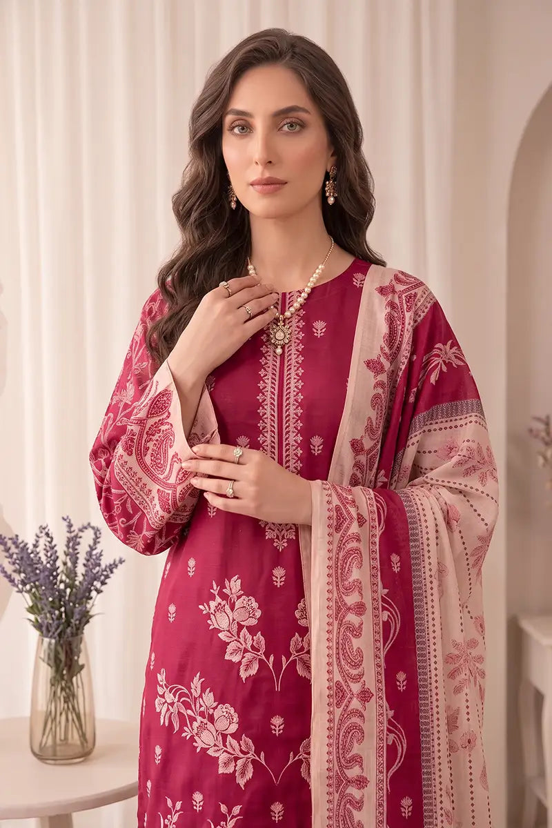 Rimal Vol 87 Embroidery Unstitched 3-Piece Lawn Suit (Berry Pink)