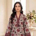 Sapphire 2-Piece Stitched Khaddar Suit (White & Red)