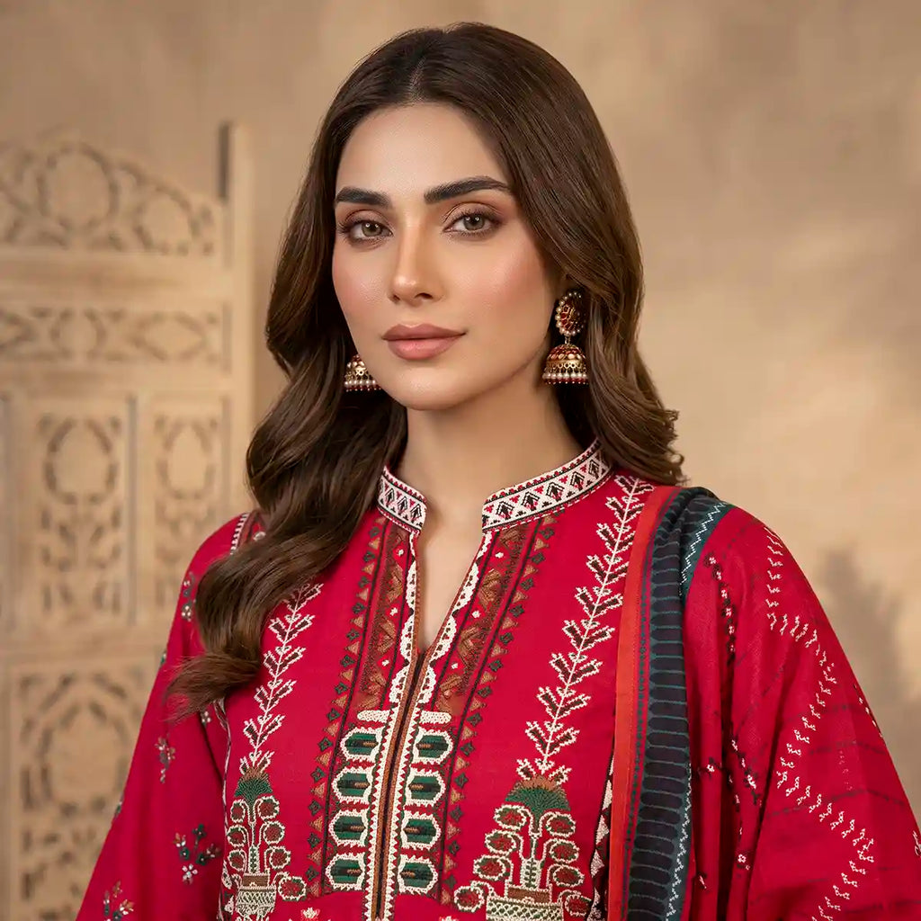 Orchid by KBC Fashion – Printed Khaddar 3 Piece Unstitched Suit – [Shocking Pink]