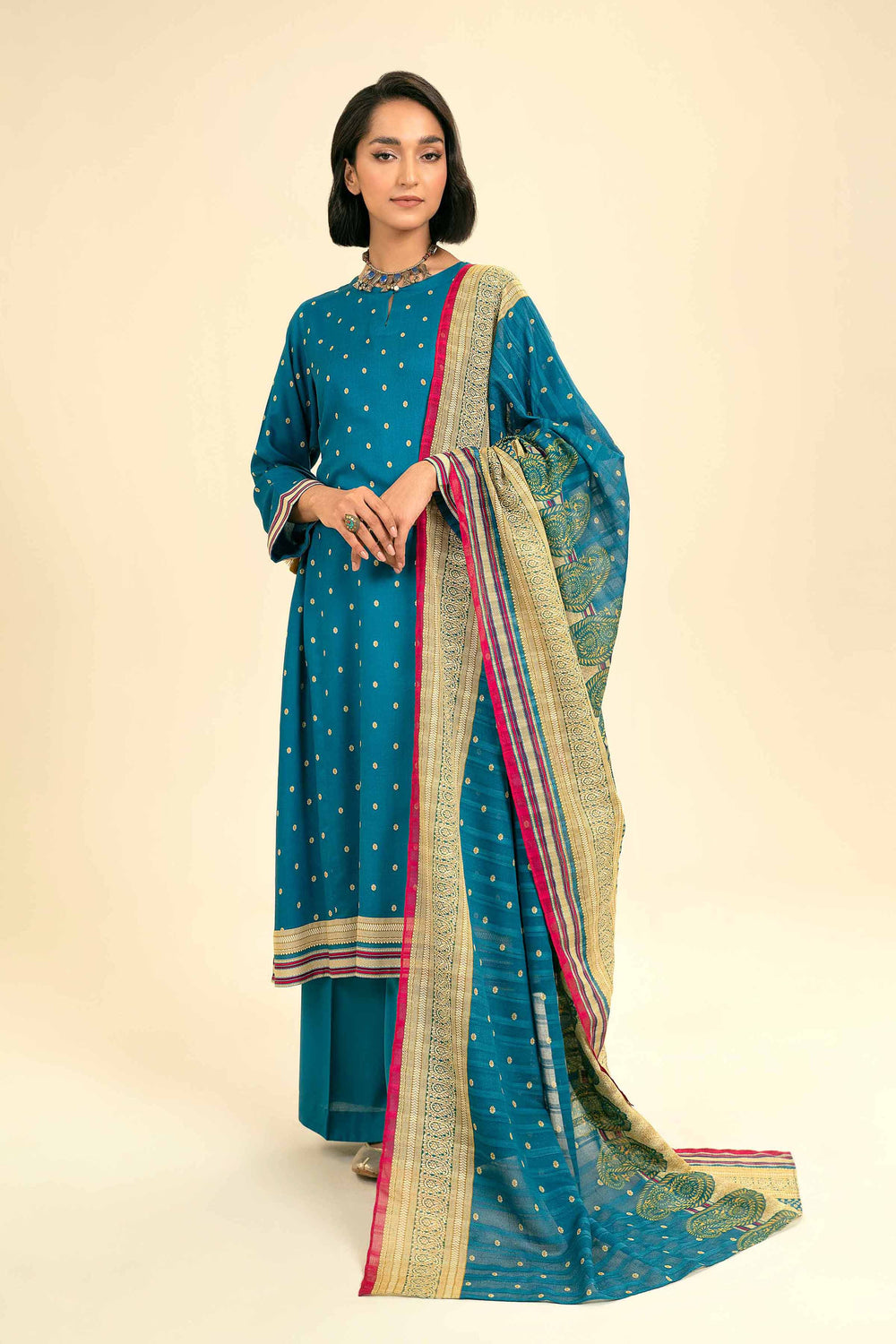 Nishat Unstitch 3PC Printed Lawn (sky blue)