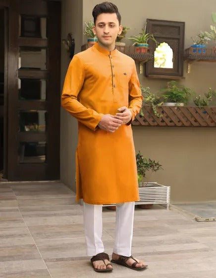 J. Classic Fit Casual Plan Kurta For Men