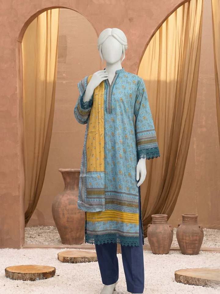 Bellissima By Aleemrah -3PC-Lawn Unstitch (Light blue)