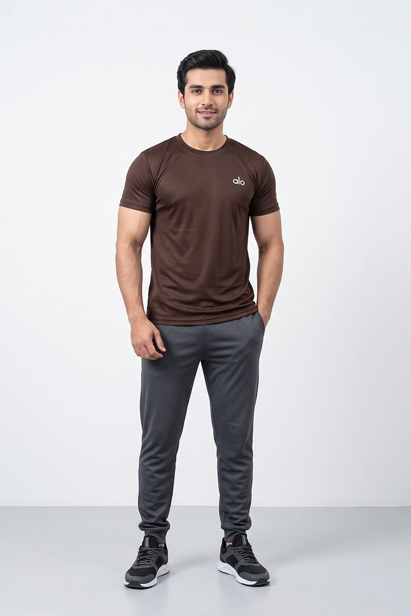 Fashion - Alo Men’s Dry Fit Crew Neck T-Shirt (Brown)