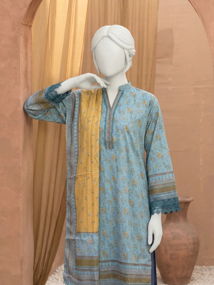 Bellissima By Aleemrah -3PC-Lawn Unstitch (Light blue)