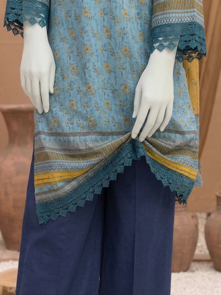 Bellissima By Aleemrah -3PC-Lawn Unstitch (Light blue)