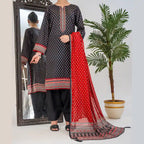 Parthia By KBC Fashion - 3PC Unstitched Printed Cambric Suit (Black)