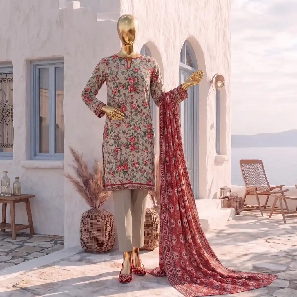 Safina Pop (Vol-02) by A One Textile - 3PC Unstitched Printed Lawn Suit (Lite Peach)
