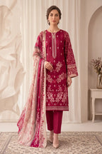 Rimal Vol 87 Embroidery Unstitched 3-Piece Lawn Suit (Berry Pink)