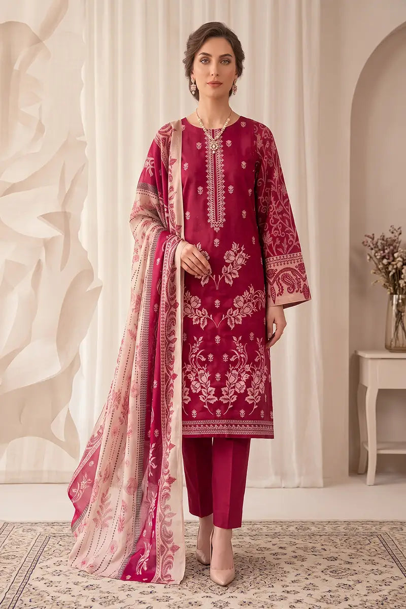 Rimal Vol 87 Embroidery Unstitched 3-Piece Lawn Suit (Berry Pink)
