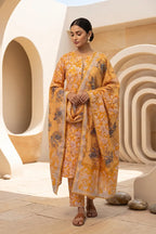 Beechtree - 2piece Stitched suit (Shirt & Dupatta) (Warm Gold)