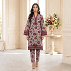 Sapphire 2-Piece Stitched Khaddar Suit (White & Red)
