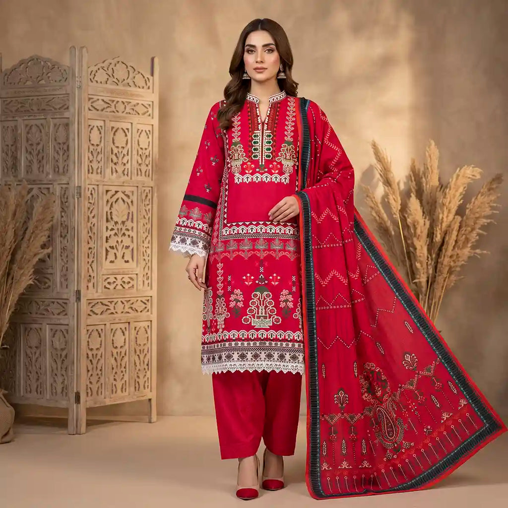 Orchid by KBC Fashion – Printed Khaddar 3 Piece Unstitched Suit – [Shocking Pink]