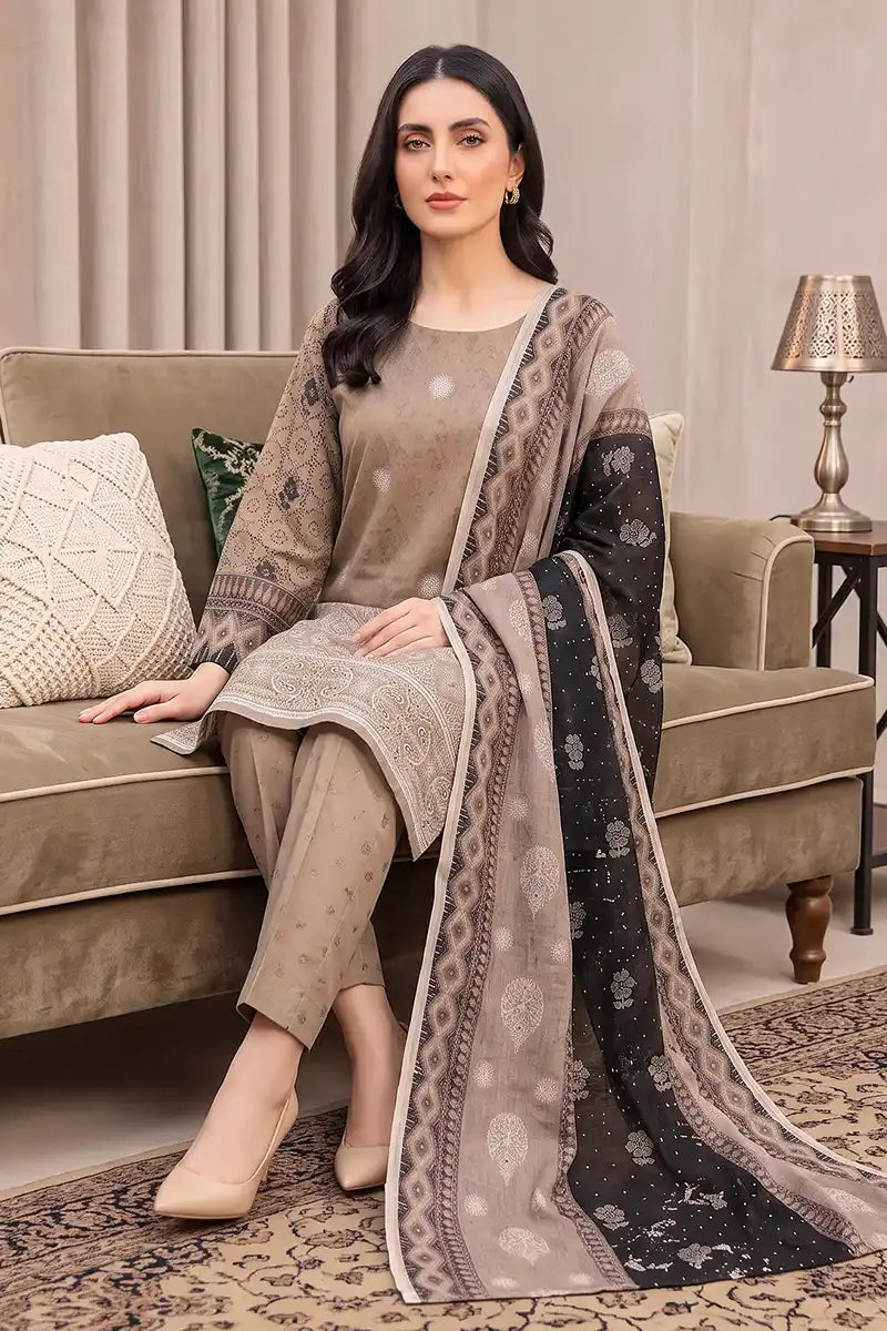 Rimal Vol 118 – Embroidered Unstitched 3-Piece Lawn Suit (Muted Taupe)