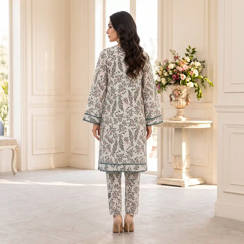 Sapphire 2-Piece Stitched Khaddar Suit (White & Green)