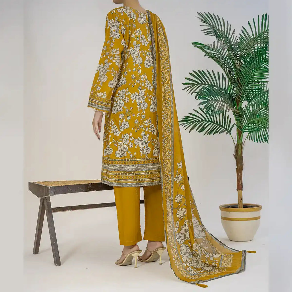 Parthia By KBC Fashion - 3PC Unstitched Printed Cambric Suit (Mustard Gold)