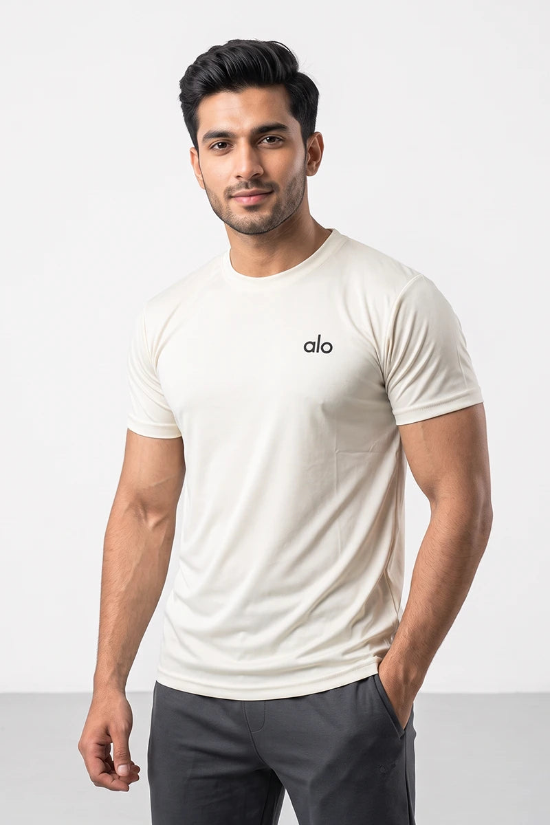 Fashion - Alo Men’s Dry Fit Crew Neck T-Shirt (Cream)