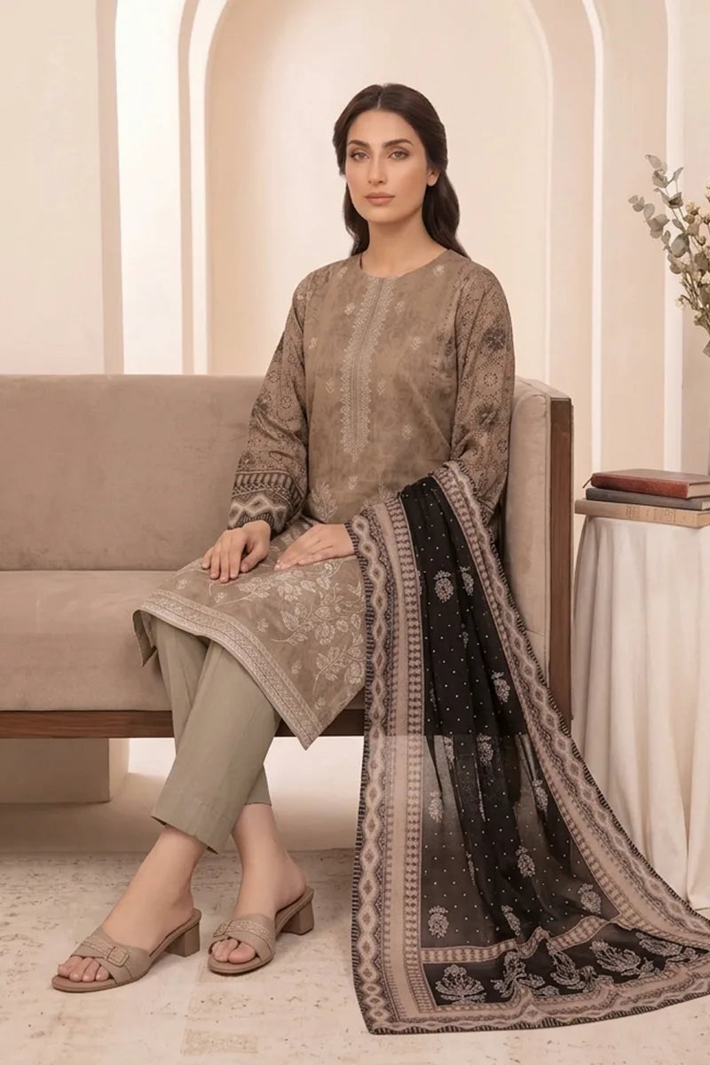 Rimal Vol 87 Embroidery Unstitched 3-Piece Lawn Suit (Warm Taupe)