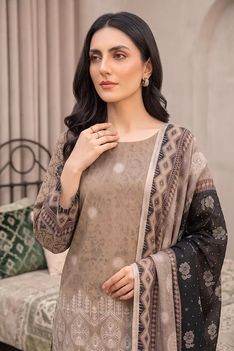Rimal Vol 118 – Embroidered Unstitched 3-Piece Lawn Suit (Muted Taupe)