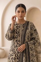 Beechtree - 2piece Stitched suit (Shirt & Dupatta) (Light Khaki)