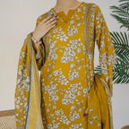 Parthia By KBC Fashion - 3PC Unstitched Printed Cambric Suit (Mustard Gold)