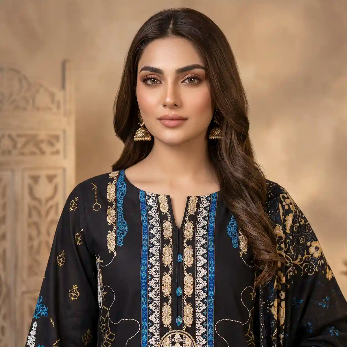 Orchid by KBC Fashion – Printed Khaddar 3 Piece Unstitched Suit – [Black]