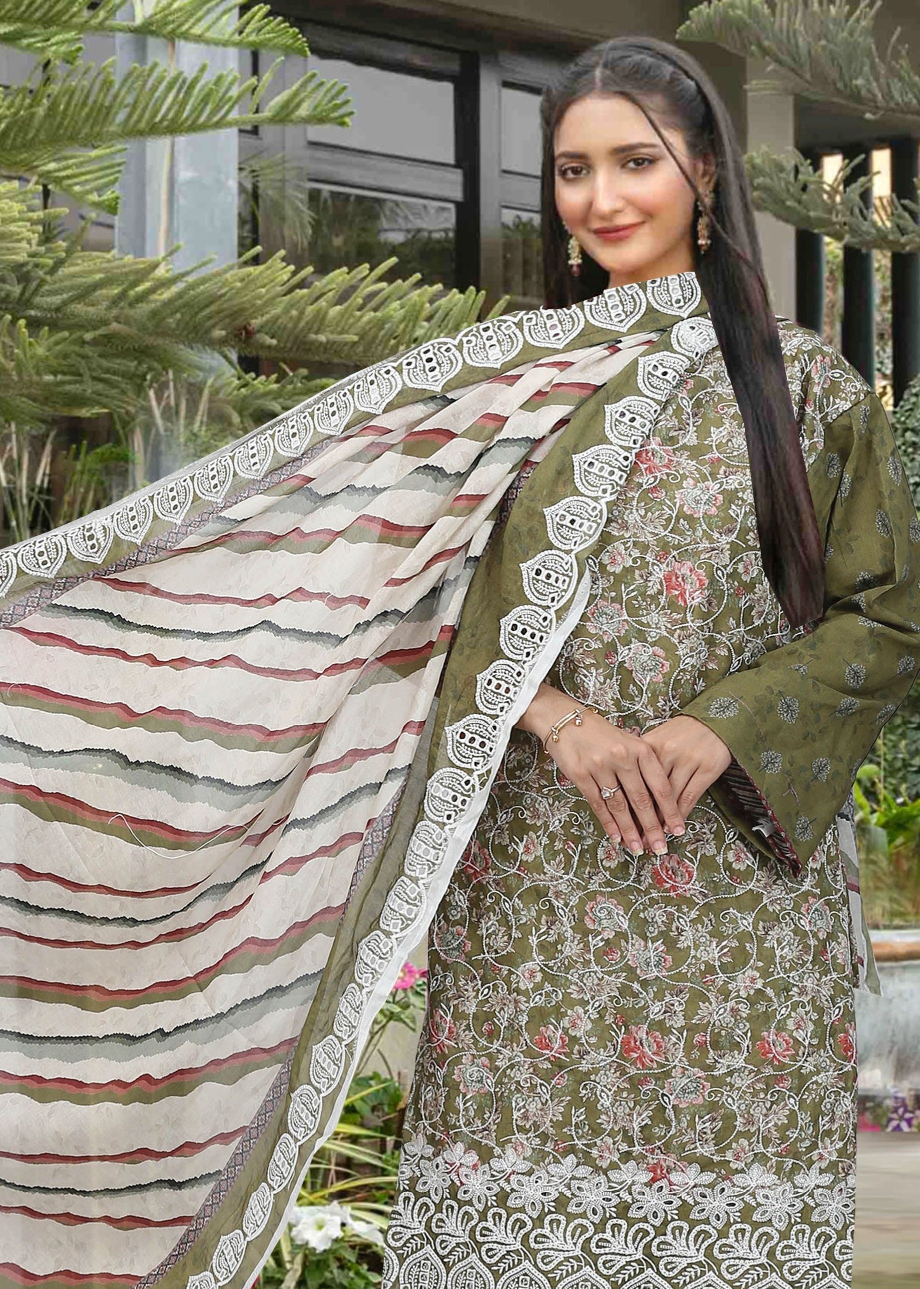 Usman Kashif – Ruby – Schiffli Lawn 3 Piece Unstitched Suit