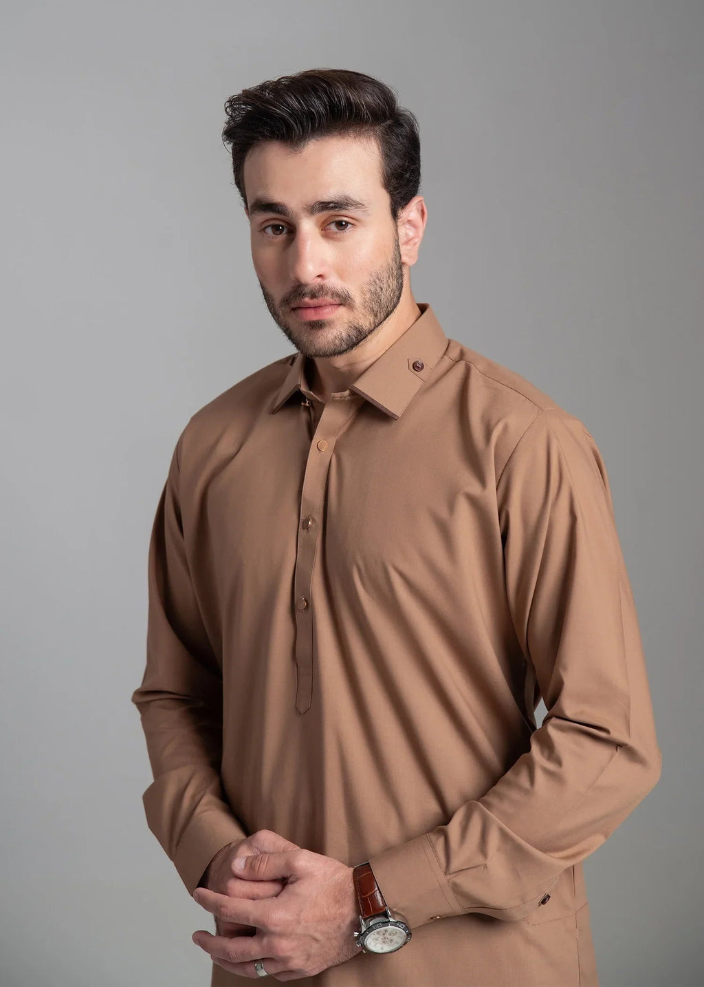 Grace Men’s Wash & Wear Unstitched Fabric Suit (Brown)