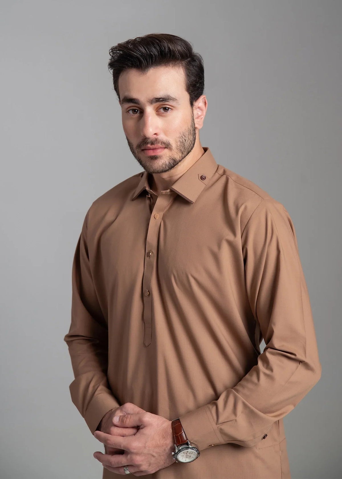 Grace Men’s Wash & Wear Unstitched Fabric Suit (Brown)
