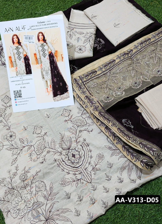 Ain Alif – Unstitched 3PC Embroidered Lawn (Vol-313)